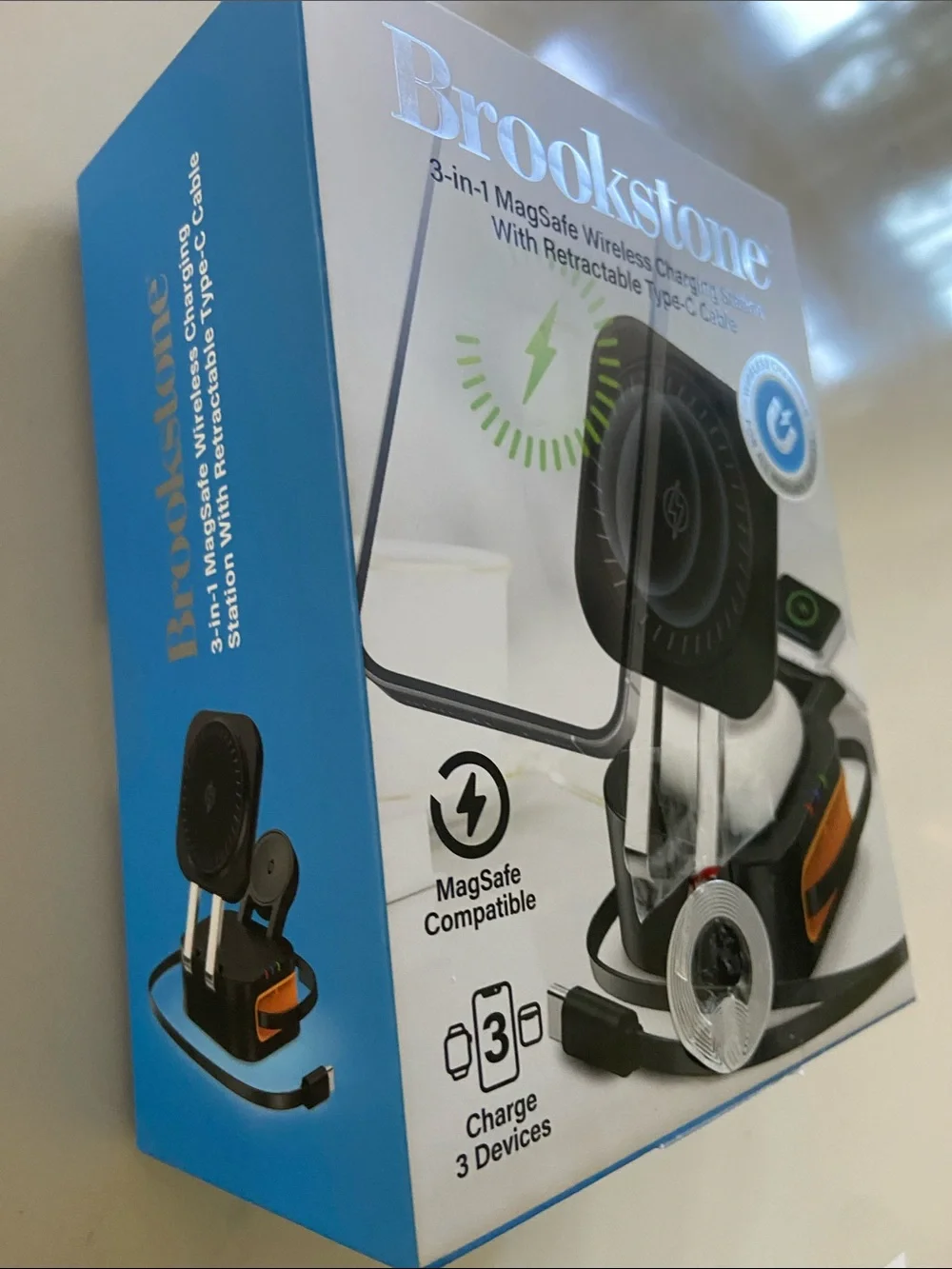 Brookstone MagSafe 3-in-1 Wireless Charging Station – Black with Silver Accents